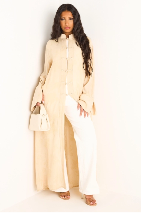 Kimono beige à motifs floraux