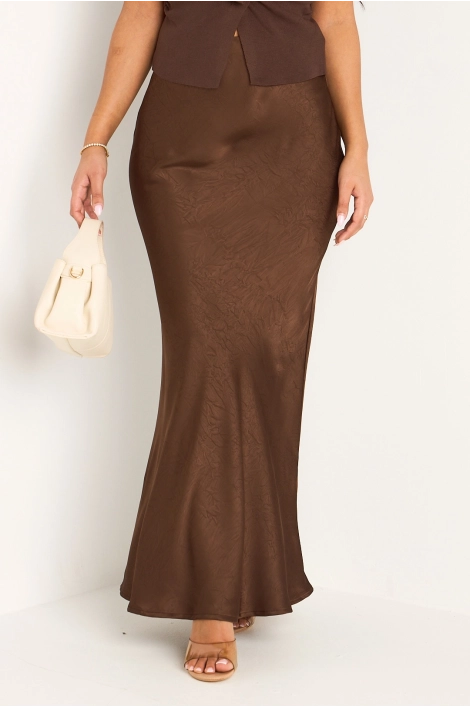 Jupe longue effet satiné marron