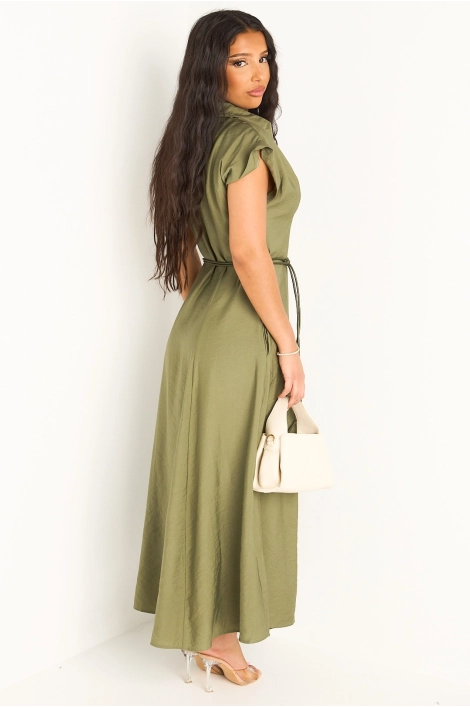 Robe kaki à coupe droite ceinturée