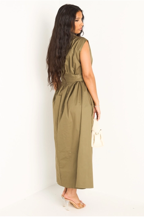 Robe kaki à effet cintré et boutons