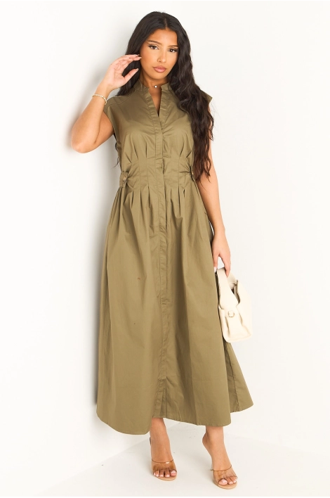 Robe kaki à effet cintré et boutons