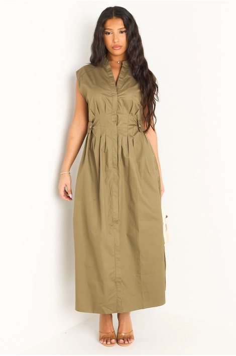 Robe kaki à effet cintré et boutons