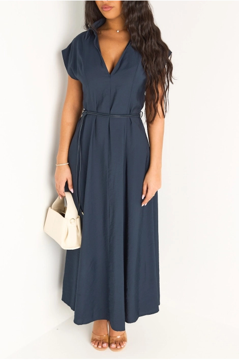 Robe bleu foncé à effet cintré et boutons