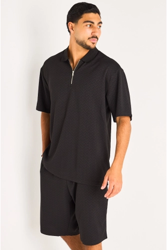 Ensemble deux pièces noir haut + short à motifs chevrons