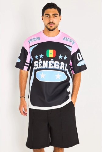 Tee-shirt rose et noir à inscription '' Sénégal ''