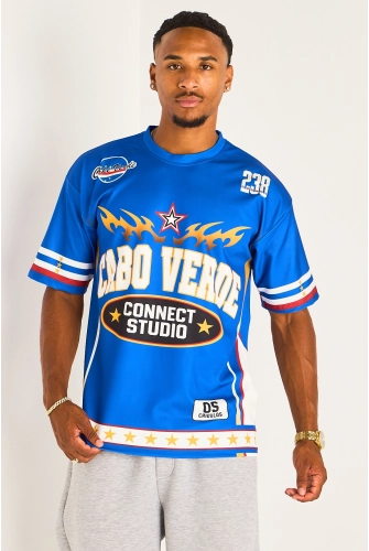 Tee-shirt bleu à inscription '' Cabo Verde "