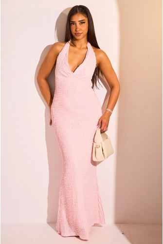 Robe rose à effet dentelle dos nu