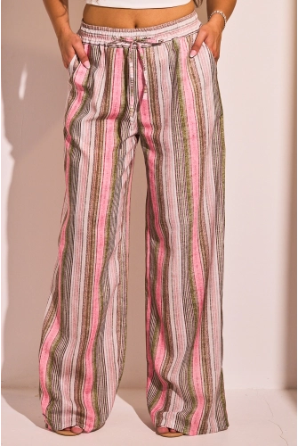 Pantalon fluide marron à rayures multicolore