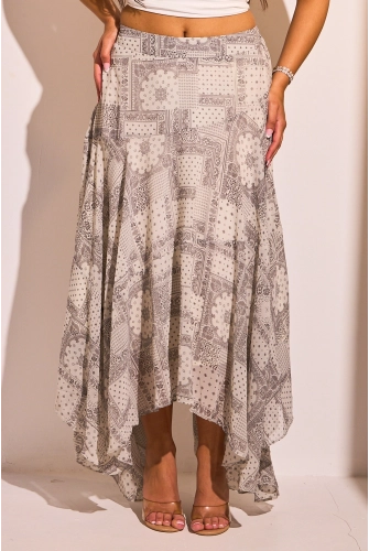 Jupe blanche asymétrique à motifs paisley