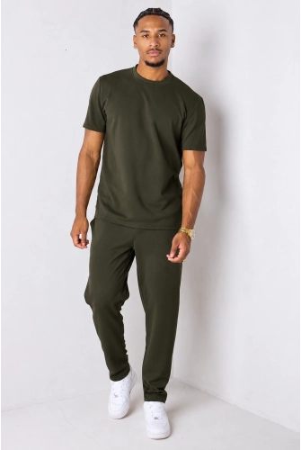 Ensemble 2 pièces vert foncé en maille piquée haut + pantalon