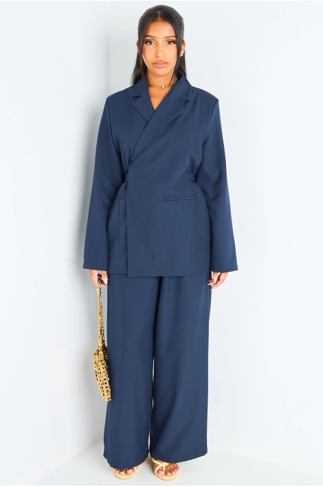 Ensemble deux pièces bleu marine blazer à nouer + pantalon