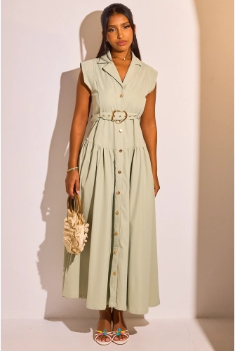Robe chemise ceinturée vert sauge