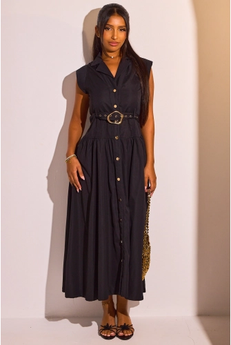 Robe chemise ceinturée noire