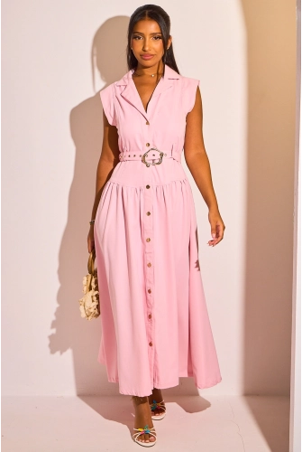 Robe chemise ceinturée rose
