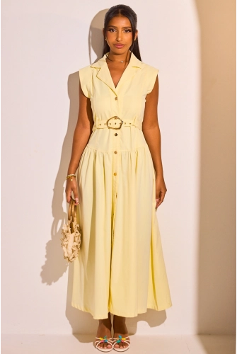 Robe chemise ceinturée jaune