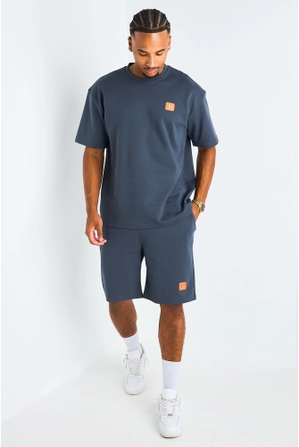 Ensemble 2 pièces : t-shirt + short à inscriptions "H" anthracite