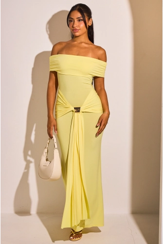 Robe jaune à col bardot et empiècement