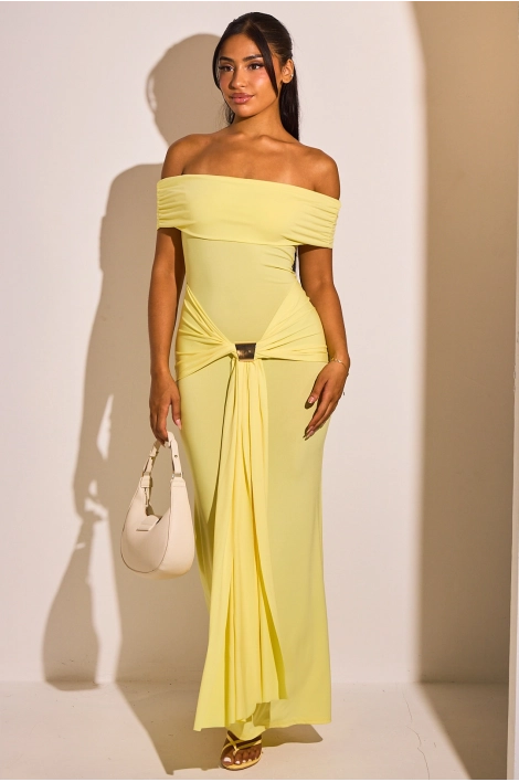 Robe jaune à col bardot et empiècement