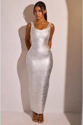 Robe sirène argentée à effet marbré scintillant