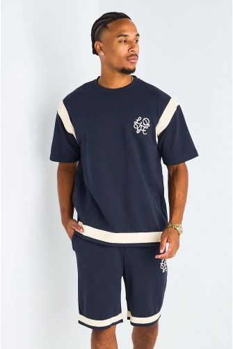 Ensemble 2 pièces : t-shirt + short à inscriptions "LOVE " bleu foncé