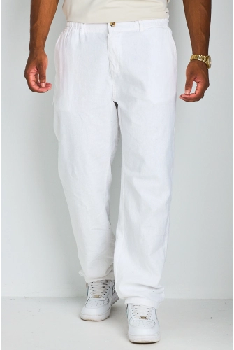 Pantalon blanc effet lin à coupe droite