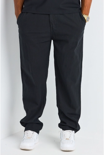Pantalon noir effet lin à coupe droite