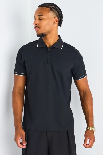 Polo manches courtes à col zippé noir