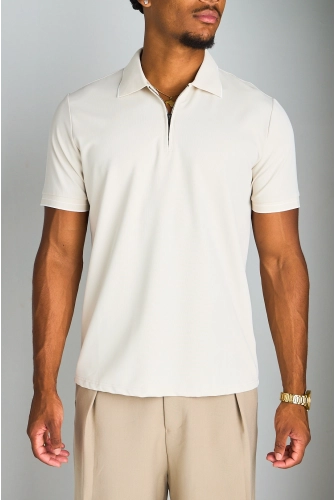 Polo manches courtes à col zippé beige