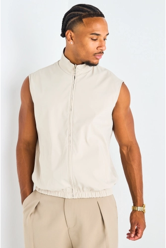 Veste sans manches bordeaux réversible en taupe