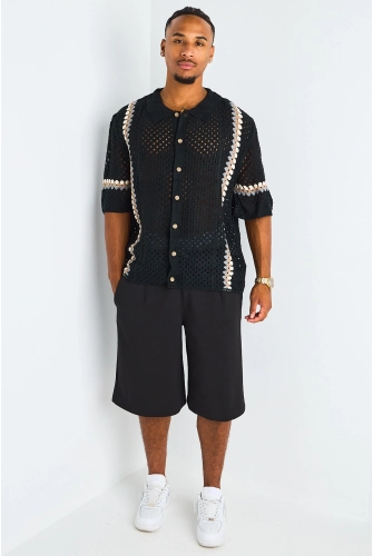 Chemise ajourée en crochet noire