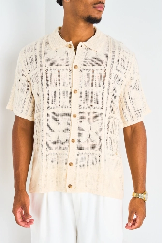 copy of Chemise ajourée en maille à motif marron