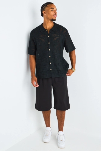 Chemise ajourée en maille à motif noir