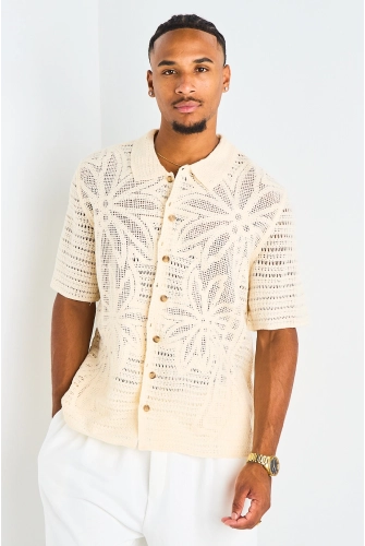 Chemise ajourée en maille à motif beige