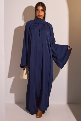 Abaya bleu marine à col montant