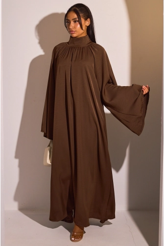 Abaya marron foncé à col montant