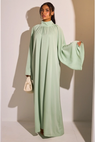 Abaya vert d'eau à col montant