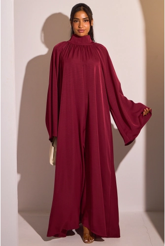 Abaya bordeaux à col montant