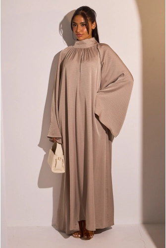 Abaya taupe à col montant