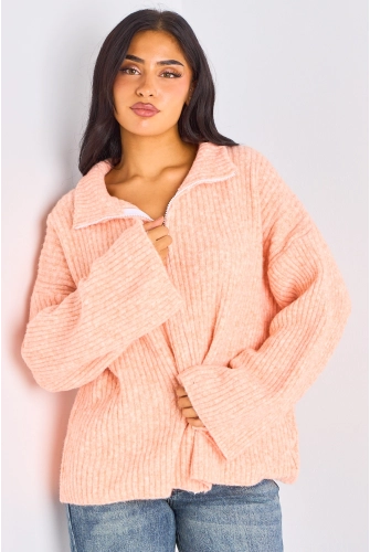 Gilet court en laine rose chiné