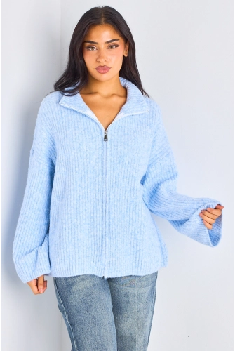 Gilet court en laine bleu clair chiné