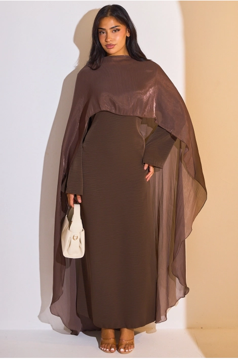 Robe 2 pièces sous-robe + voile à enfiler marron