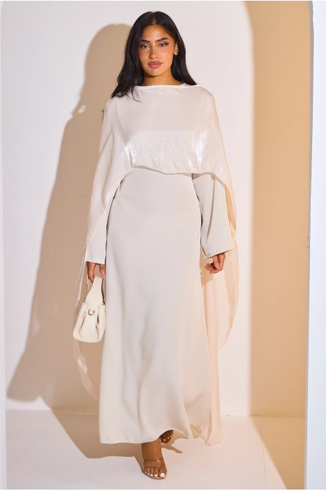 Robe 2 pièces sous-robe + voile à enfiler beige