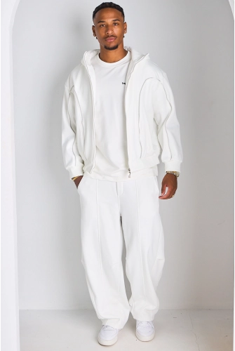 Ensemble 2 pièces : veste + jogging blanc à empiècement zip