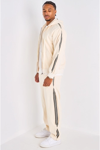 Ensemble 2 pièces : Veste + jogging beige à bandes