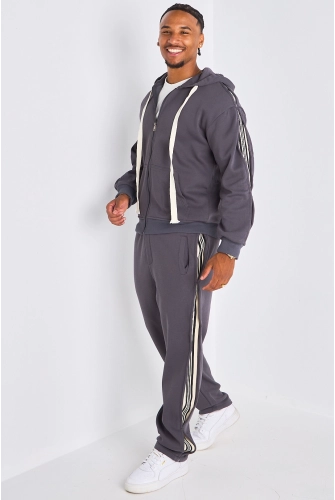 Ensemble 2 pièces : Veste + jogging gris foncé à bandes