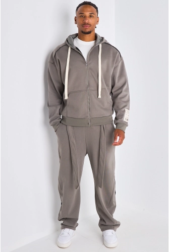 Ensemble 2 pièces : Veste à imprimé au dos  + jogging gris ceinturé