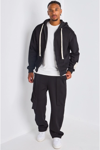 Ensemble 2 pièces : Veste à imprimé au dos  + jogging noir ceinturé