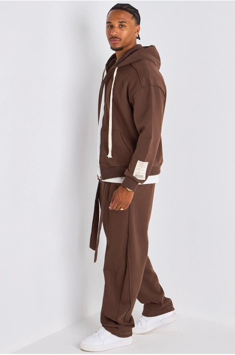 Ensemble 2 pièces : Veste à imprimé au dos  + jogging marron ceinturé