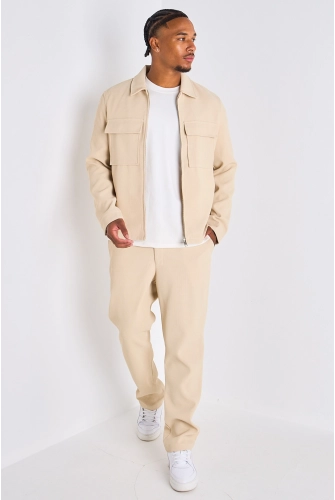 Ensemble 2 pièces : veste + pantalon gaufré beige