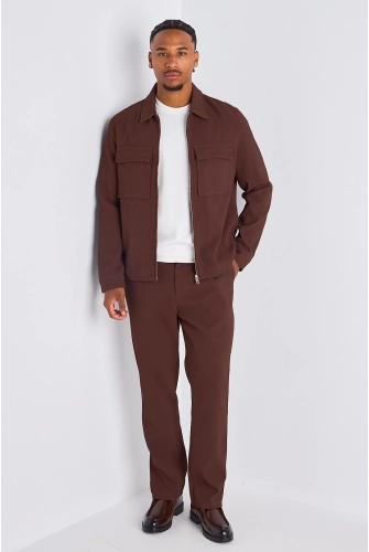 Ensemble 2 pièces : veste + pantalon gaufré marron